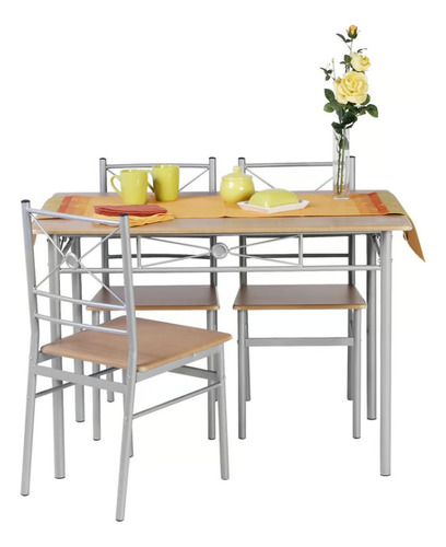 Comedor Rectangular 4 Sillas Gris Con Beige