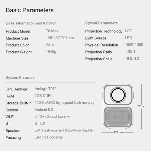 Imagen 5 de 5 de Proyector Xiaomi Wanbo T6 Max Streaming 4k 1080p 550 Lum.