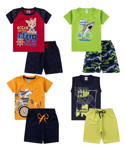 Kit 5 Conjunto Menino Roupa Infantil Shorts Moletom Atacado