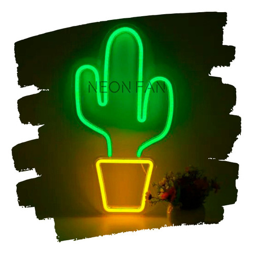 Cartel Cactus Con Maceta Neon Led Acrilico Transparente