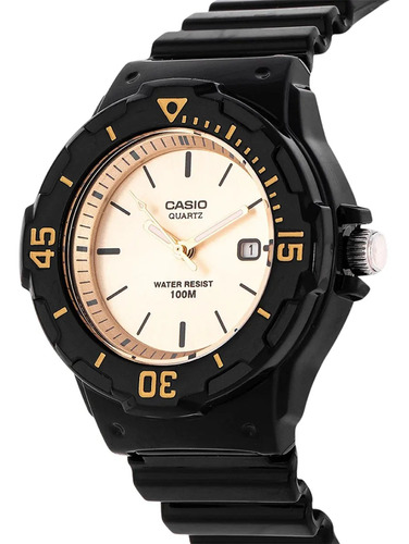 Reloj Casio Con Malla Pvc Negro Esfera Dorada 200h-9evdf