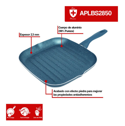 Comal Cuadrado Antiadherente Italiano Royal Haus 28 X 28cm Color Azul