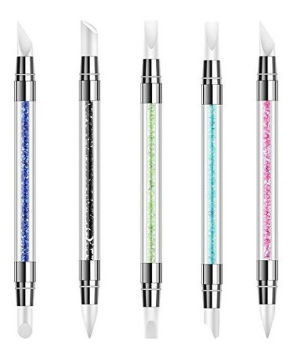 5 Unids Nail Art Sculpture Pen Dual Tipped Silicona Rhinesto