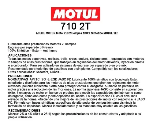 Aceite Motul 710 100% Sintético Para Moto 2t 5 Litros