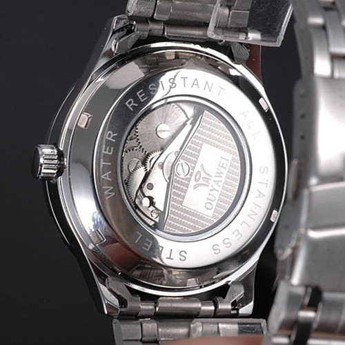 Reloj Automatico Skeleton Color Plata De Lujo Ouyawei