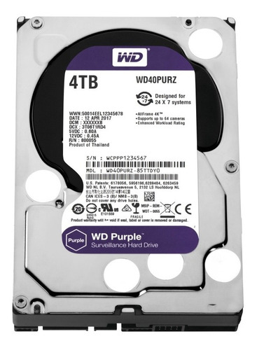 Disco Duro Wd Purple 4tb 64mb Para Cctv