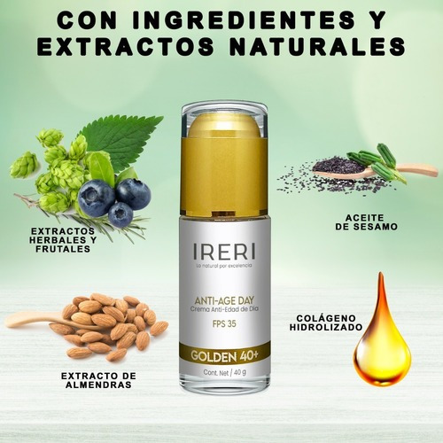 Imagen 5 de 9 de Crema Facial Antiarrugas Antiedad De Día Con Fps 35 Piel Madura 40+ Para Todo Tipo De Piel Línea Golden Ireri ®