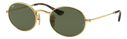 Anteojos de sol Ray-Ban Round Oval Flat Lenses Mediano con marco de metal color polished gold, lente green de cristal clásica, varilla polished gold de metal - RB3547N