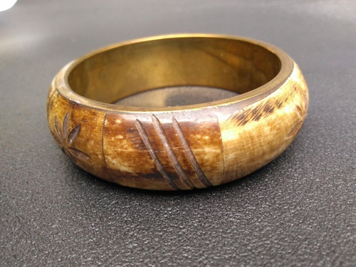 Gotica : Viejo Pulsera Bronce Y Hueso Pintado Rustico Zox