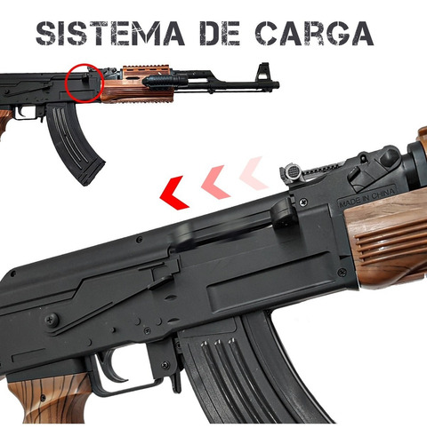 Imagen 4 de 10 de Rifle Airsoft Ak47 Cyma Replica Resorte Laser Linterna 48r