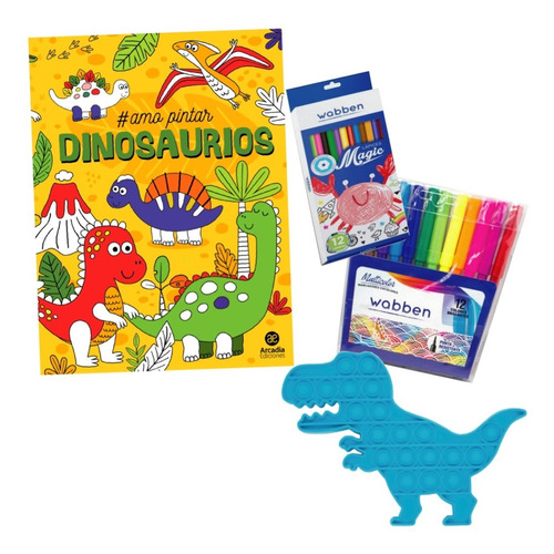 Libro Colorear Lápices Marcadores Y Popit Dino Kit Creativo