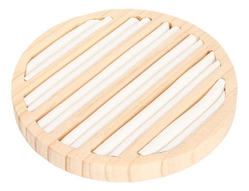 Bandeja Redonda Para Pendientes, 6 Ranuras, De Madera Maciza