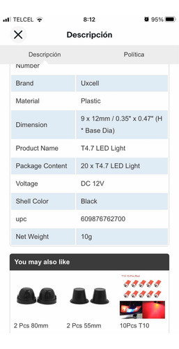 2x Focos T4.7 12mm Bulbos Cluster 12v 1 Smd 5050 Led Blanco