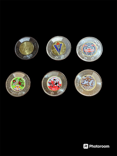 Set De 6 Monedas Canada Coloreadas 2 Dólares Sin Circular (Usado)