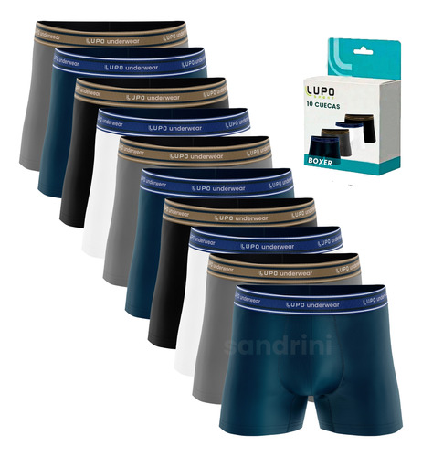 Kit 10 Cueca Boxer Lupo Algodão Box Atacado Masculina Preta