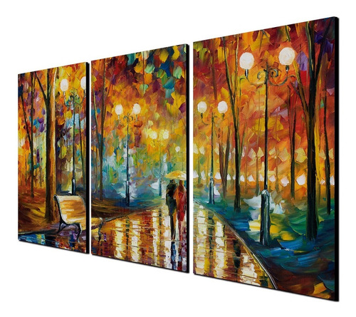 Imagen 2 de 3 de Cuadro Triptico 90x50cm Tipo Oleo Camino