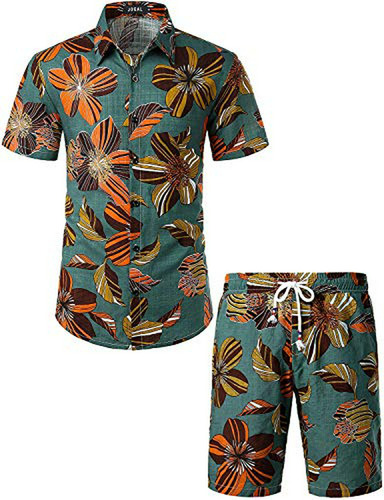 Jogal Camisa Hawaiana De Manga Corta Con Botones Y Flores Pa