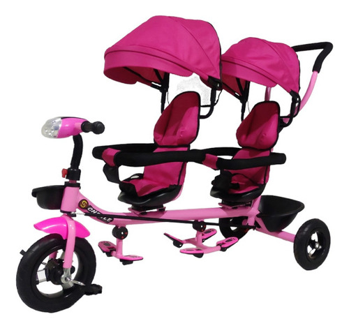 Triciclo Para Niños Gemelar Doble Giratorio 360,luz,sonido Color Rosa