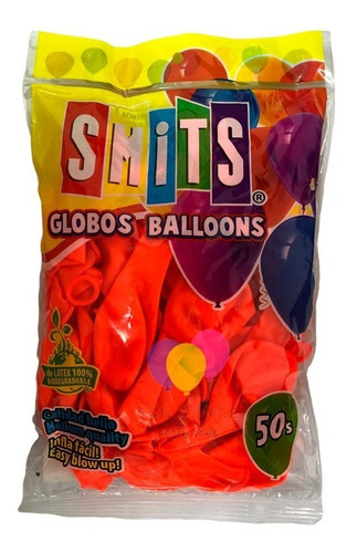 Globos Smits #9 C/50 Pastel O Neon Colores Smi1x1 Color Naranja Neón