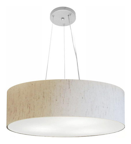 Lustre Pendente Cilíndrico Md-4193 Cúpula em Tecido 70x15cm Linho Bege - Bivolt