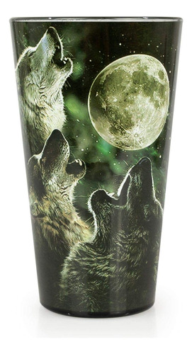 Oficial Lobo 16 Oz Diseño Aullando Luna Llena Vidrio Pinta