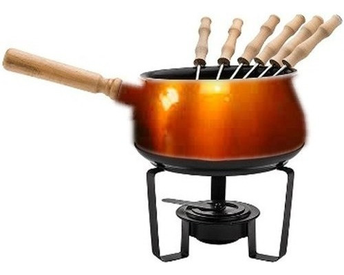 Set Para Fondue De Teflon Antiadherente Cobreada 6 Personas