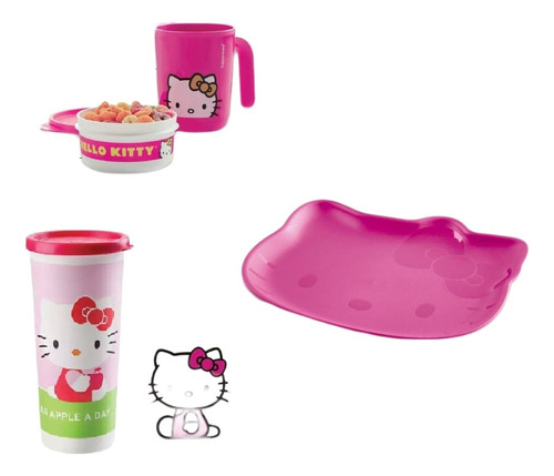  Hello Kitty Set( Taza + Hermetico ) Tupperware Libre De Bpa