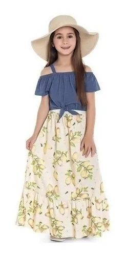 Vestido Infantil Menina Longo Saia Florida Festa Ano Novo