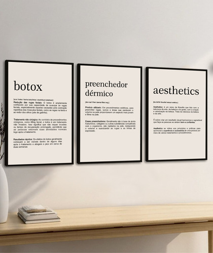Kit 3 Quadros Decorativos Botox Estética Frases Com Moldura