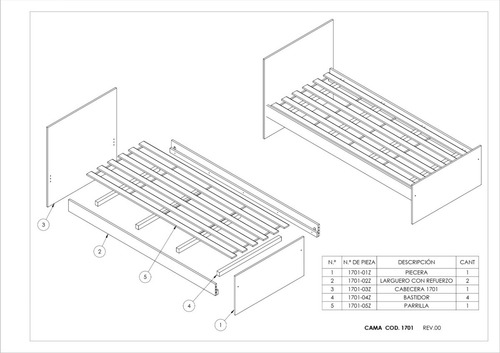 Imagen 5 de 5 de Cama 1 Plaza 80 Cm Melamina Simple Economica Sin Carro 1701+