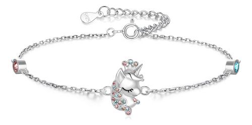 Pulsera De Unicornio De Plata De Ley 925 Para Niñas, Pulsera