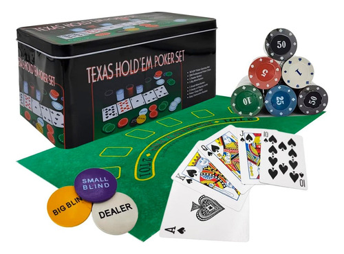 Set Juego Poker 200 Fichas Cartas Fichero  Paño Texas Holdem