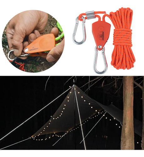 Zzc Colgador De Cuerda Con 2 Poleas Y Trinquete, 4 Mm, 4 M,