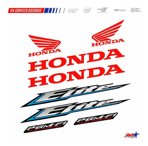 Calcos Honda New Elite 125 Simil Originales Moto Negra