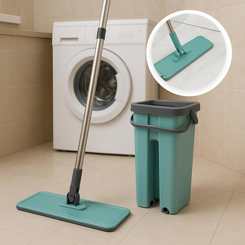 Flat Mop Esfregão Mágico Giratório Balde Lava E Seca 2 Refil Azul-celeste