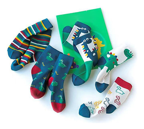 Calcetines Con Estampado De Dinosaurios Para Niños, 5 Pares
