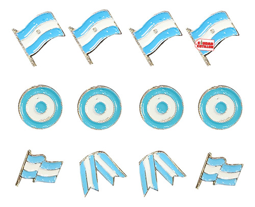 Escarapelas Bandera Argentina X12 Metal - Ciudad Cotillón