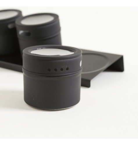 Set X4 Especieros Condimenteros Imantados C/base Negro Mate