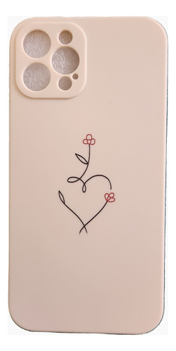 Carcasa Para iPhone 12 Pro Color Crema + Detalle De Corazón.