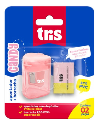 Kit Apontador + Borracha Candy Rosa - Tris