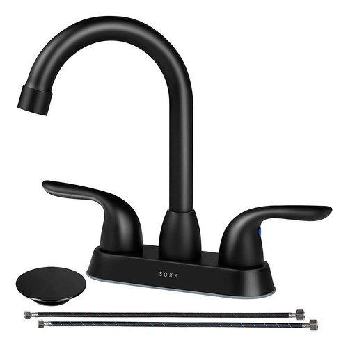 Grifo De Baño De 2 Manijas Soka Negro, Juego Central De Grif