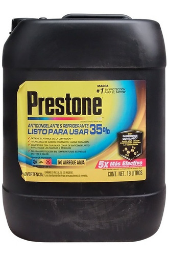 Anticongelante Amarillo Prestone Cor-guard 35% Garrafon 19 L