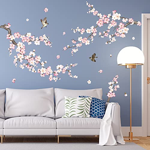 Wondever Adhesivos De Pared De Cerezo En Flor Rosa Y Blanca