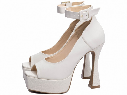 Imagem 3 de 5 de Sapato Meia Pata Estilo Boneca Salto Taça Alto Cor Off White