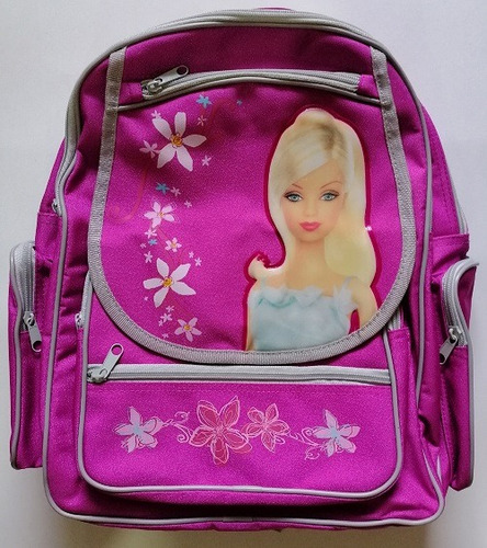 Morral Escolar Barbie Fucsia - Brillante 7 Cierres 39cmx30cm