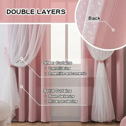 Cortinas Rosadas Para Habitación De Niñas 84 Doble Capa - 5
