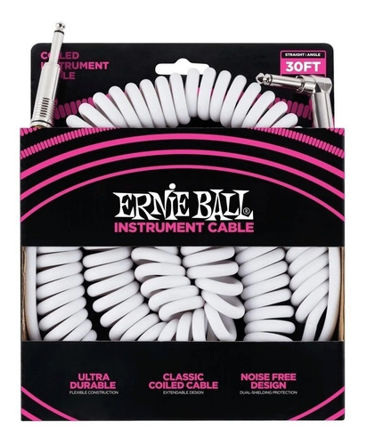 Cabo de áudio de 1 plugue mono macho para 1 plugue mono macho Ernie Ball P06045 branco 9m