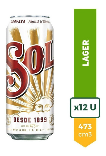 Cerveza Sol Rubia Lata 473ml Pack X12 La Barra Oferta