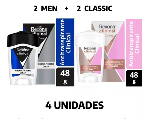 4 Unidades Rexona Clinical 2 Women + 2 Men 48g En Crema