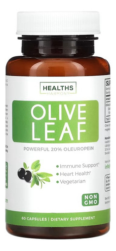 Healths Harmony Olive Leaf Hoja De Olivo 750 Mg 60 Caps Sabor Sin Sabor